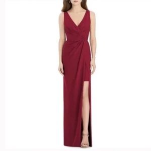 NWT Jenny Packham V Neck Crepe Column Gown Bridesmaid Dress Burgundy Sz 16